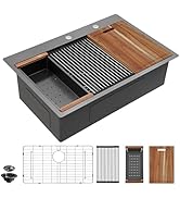 33 Black Kitchen Sink Drop In - Fulorni 33x19 Inch Kitchen Sink Gunmetal Black NANO-PVD Ledge Wor...