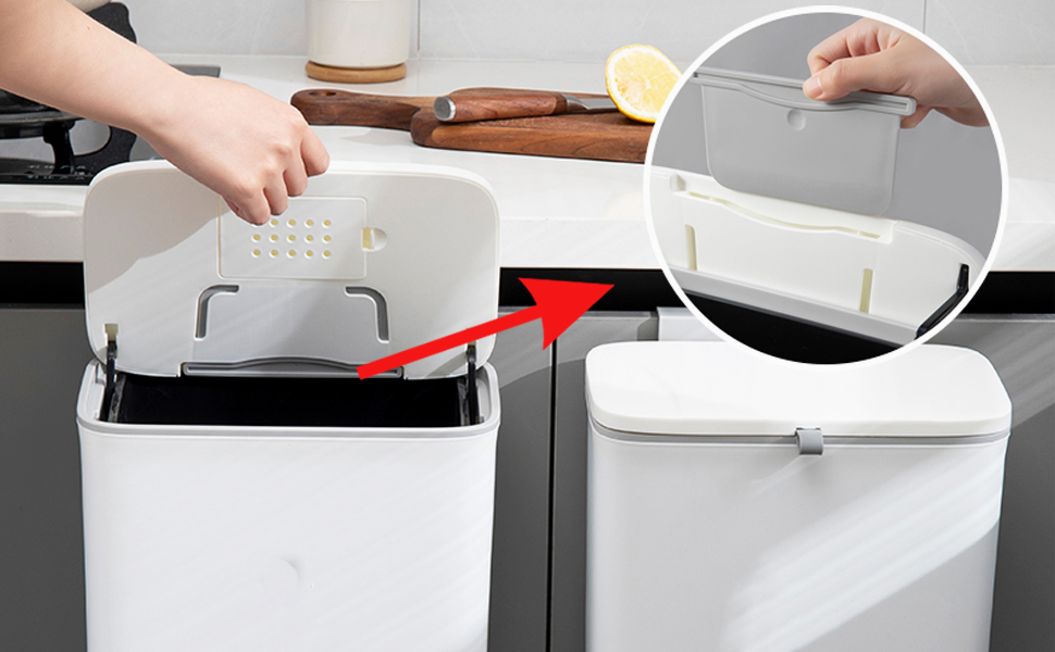 10 Liters Hanging Trash Can with Lid for Kitchen Door or Under