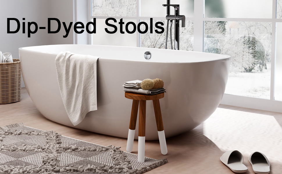 JOLLYMER Teak 9” Round Plant Stand Wood Counter Stool Dip