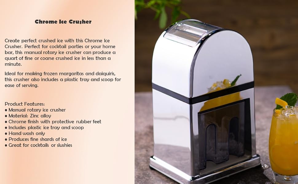 bardrinkstuff Chrome Ice Crusher Manual Ice Crusher with Ice Tray and