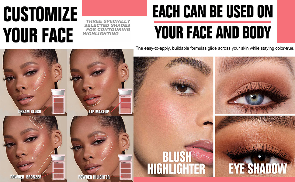 3D Blush Palette, Multi-Use Makeup Powder Blush Palette Cream Blush For Cheeks