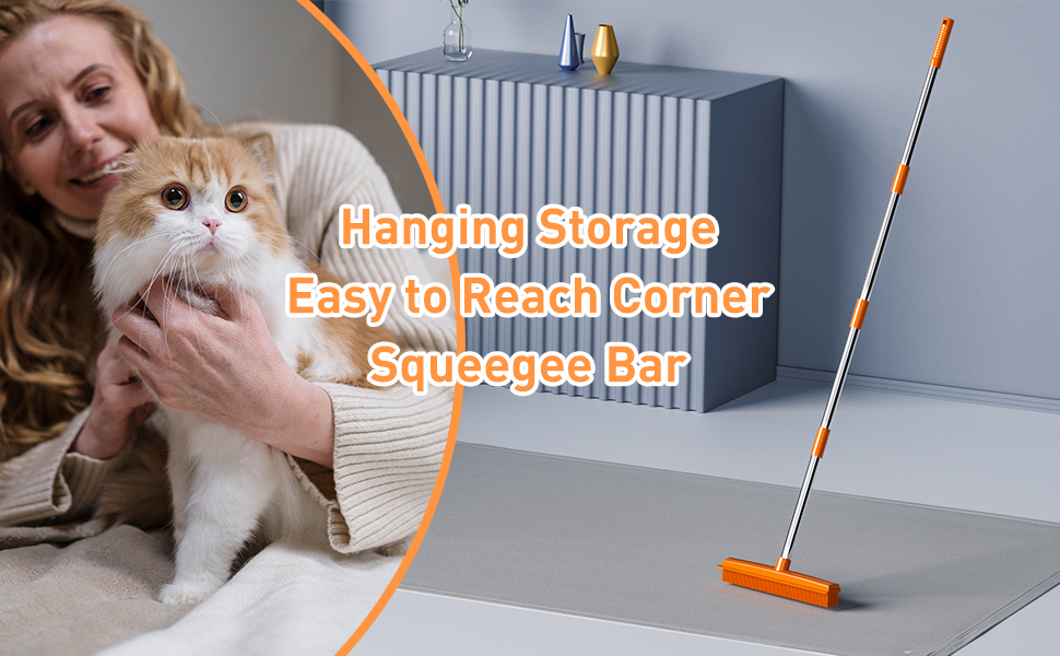 Rubber Broom for Pet Hair Removal with 57" Long Handle