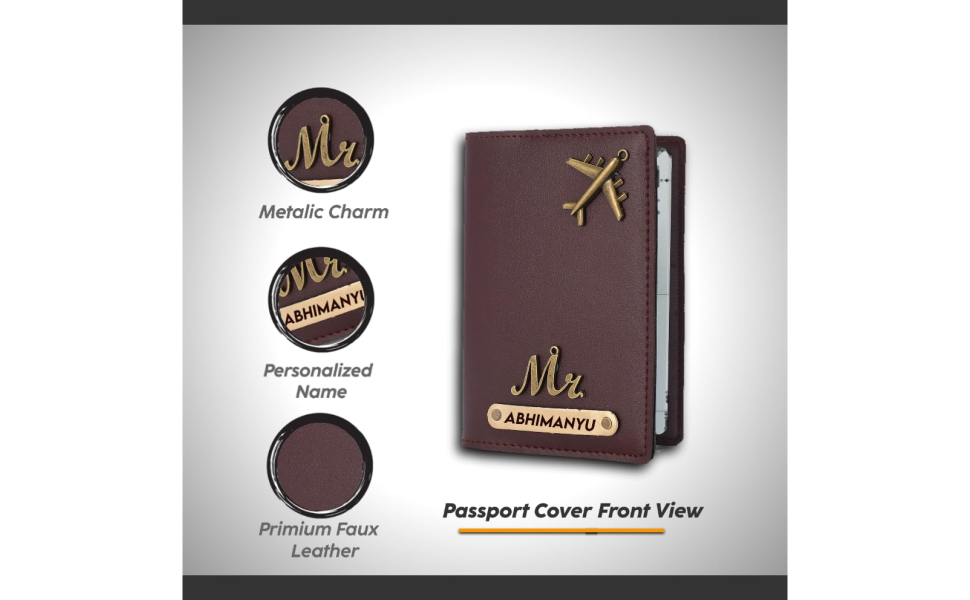 personalised name charm leather passport cover holder for men women customised passport holder