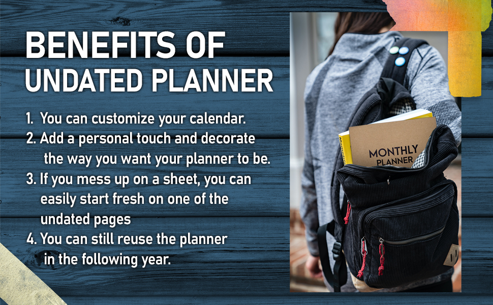 Undated Big Large Monthly Planner - 2023-2024 Blank Calendar Book and Organizers 8.5 x 11 Inches - Kraft 16 monthly planner