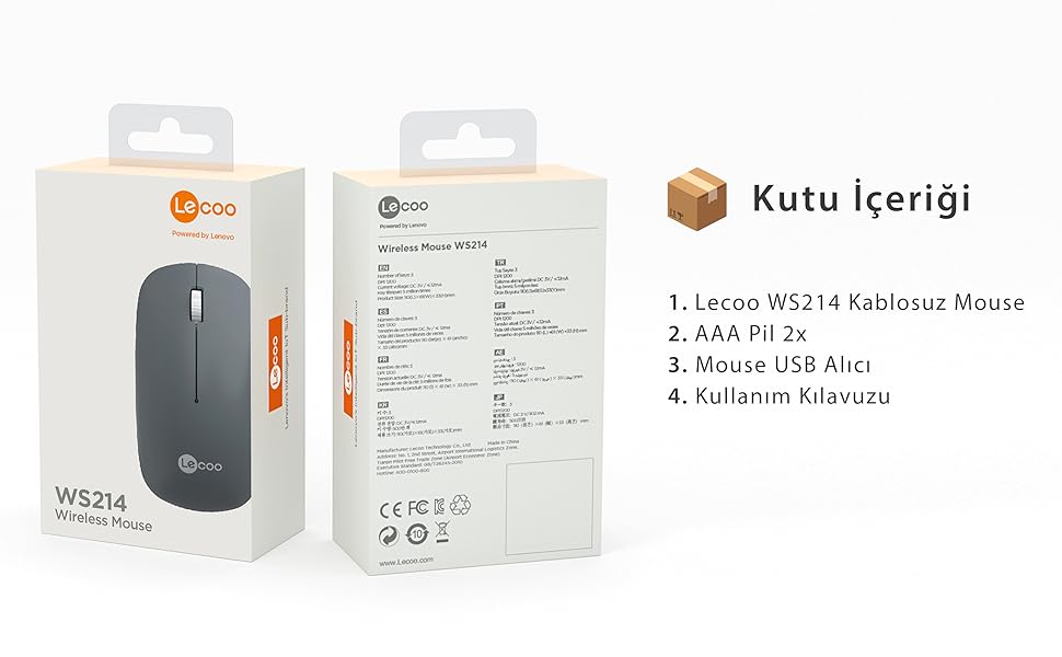 Lecoo WS214 Kablosuz 1200DPI 3 Tuşlu Optik Mouse Gri