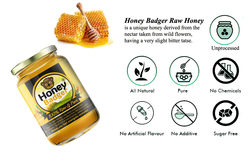 Honey Badger OrganicRawHoney Unprocessed 100 Pure Honey (500gm
