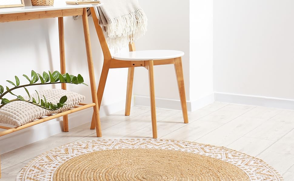 HomeInGoods Jute Braided Rug, 6' Round Natural, Hand Woven