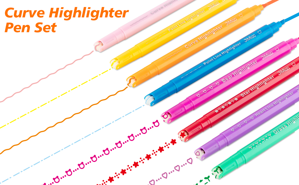 KASUP Curve Highlighter Pen Set,Dual Tip 8 Color Curve Pens