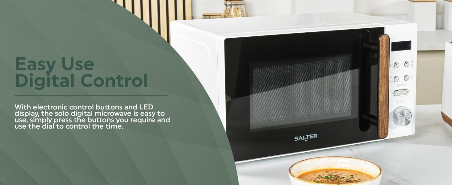 A microwave with dial and button controls for easy cooking