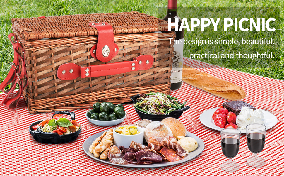 SKYSPER Picnic Basket Wicker Box 2 Persons Picnic Hamper Baskets with