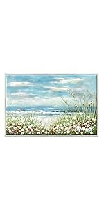 UTOP-art Blossom Floral on the Coastal Ocean Wave Seascape Framed Artwork for Living Room 