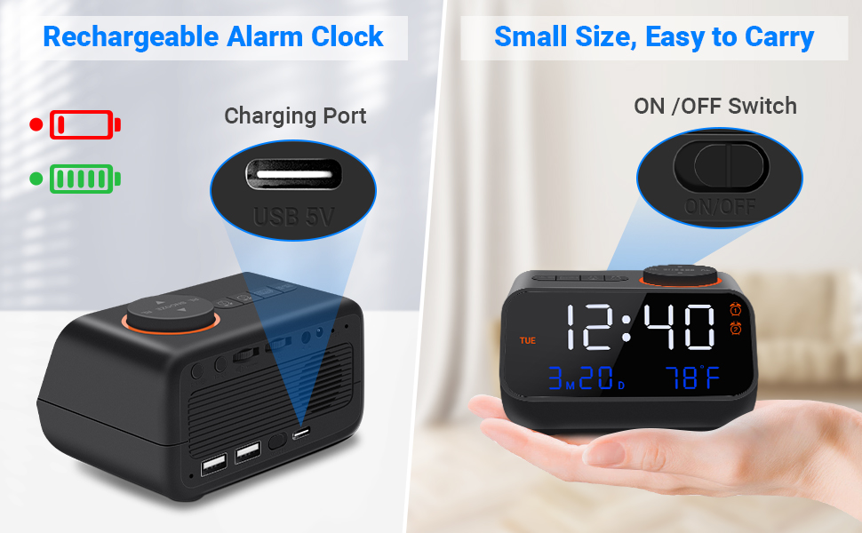 Rechargeable Small Battery Operated Digital Alarm Clock