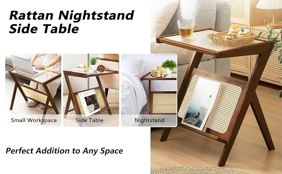 Montex 2 Pack Rattan Side Table 22“ Tall Boho End Table