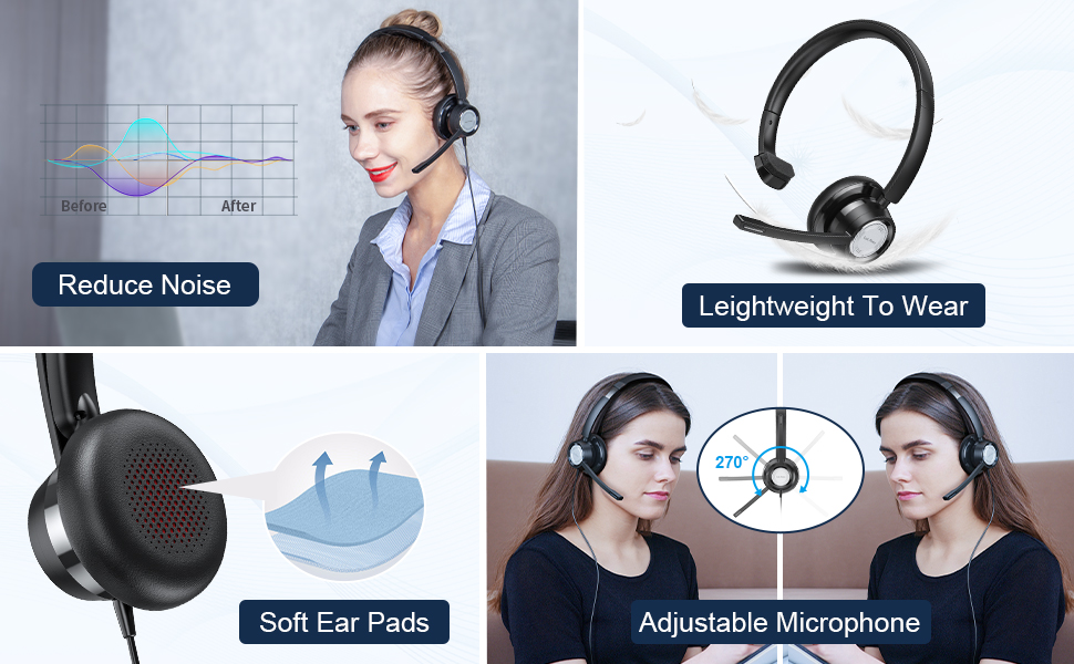 Link Dream Headset mit Mikrofon USB, Kopfhörer mit Kabel und Mikrofon