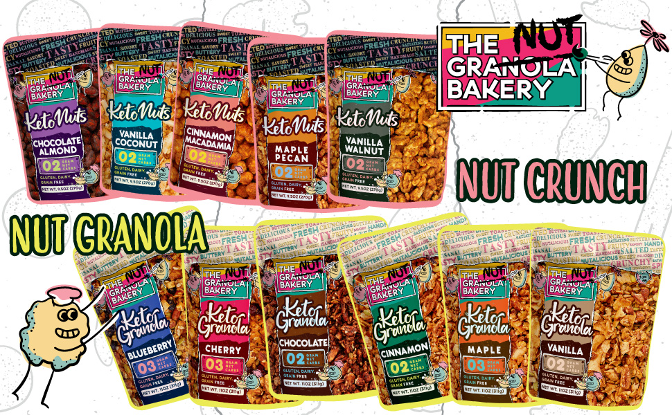 keto granola low carb sugar treat dessert breakfast snack fruit blueberry chocolate cinnamon