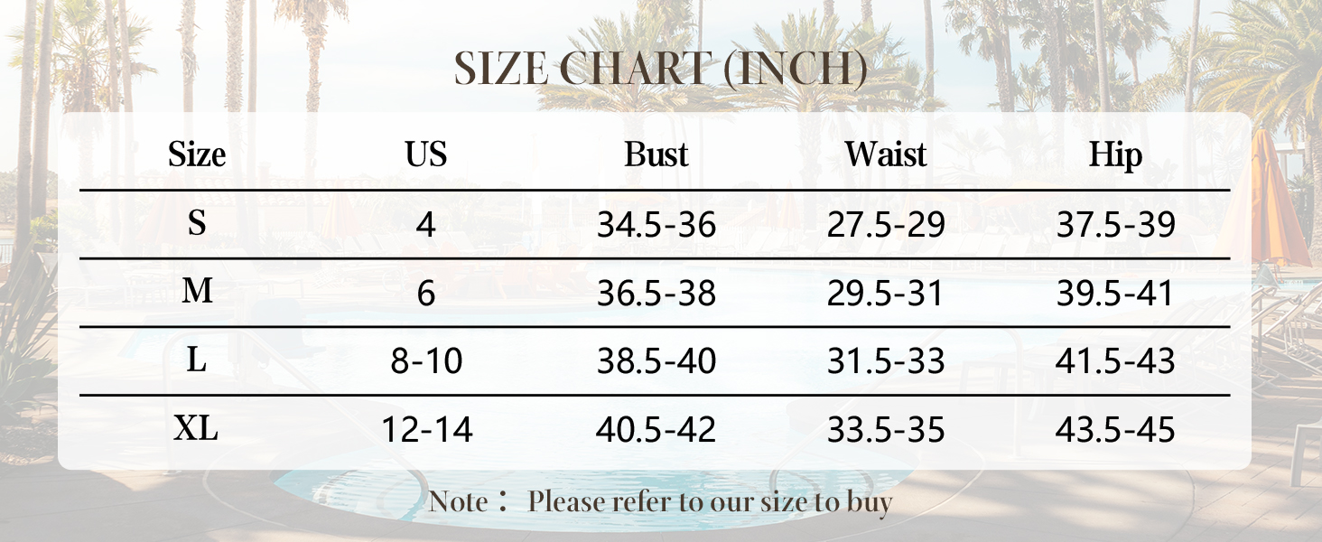 Womens bikini swimsuits S M L XL size chart