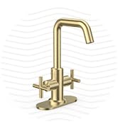 Phiestina Brushed Gold 2-Handle 4 Inch Centerset Single Hole Bathroom Faucet with Drain,Deck Plat...