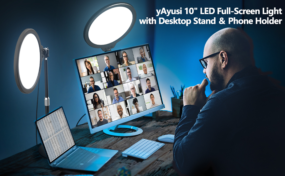 Desk Ring Light with Stand for Zoom Meetings, 360° Rotate