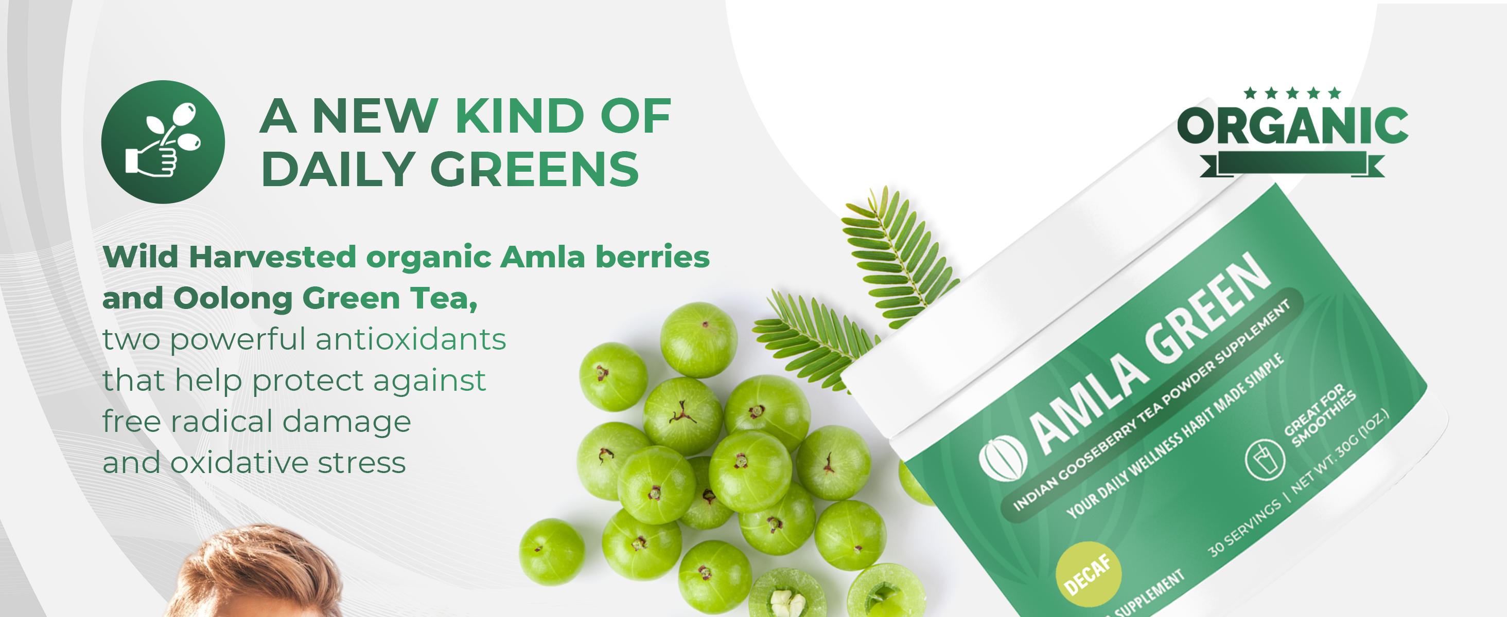 Amla Powder & Decaf Green Tea Superfood Supplement, 20x Ultra Geconcentreerde Amla, Antioxidant Support, Gemaakt met Oolong Thee en Indiase kruisbessen, Biologische, Veganistische, Decaf, 30 porties