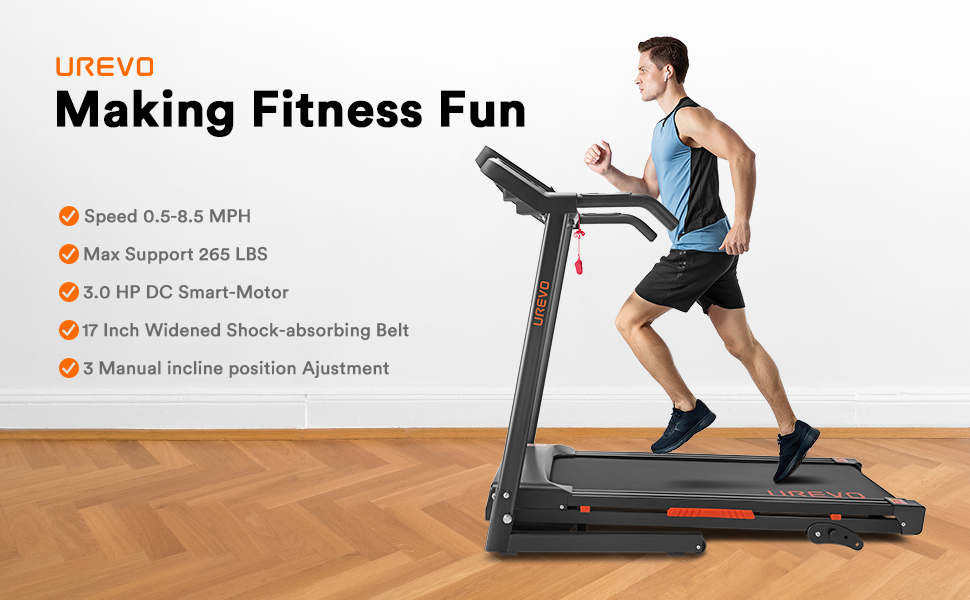 UREVO Foldable Treadmill with Incline, Folding Treadmill