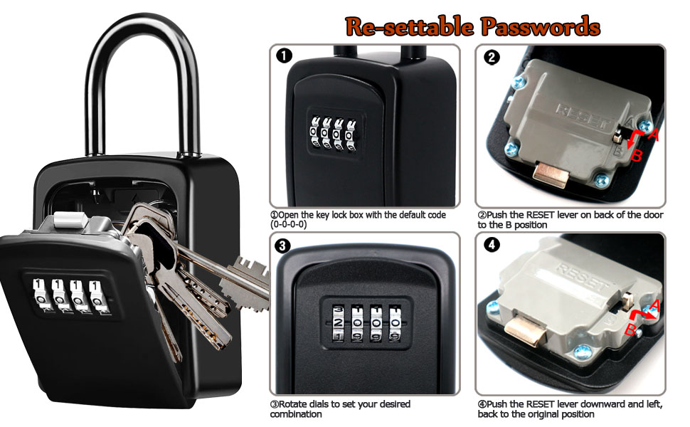 Key Lock Box,4-Digit Combination Key Safe Box,Resettable