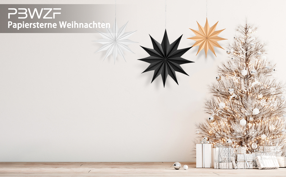 PBWZF Papiersterne Weihnachten, 3 Stück Papiersterne zum Aufhängen, Faltsterne Weihnachten Deko