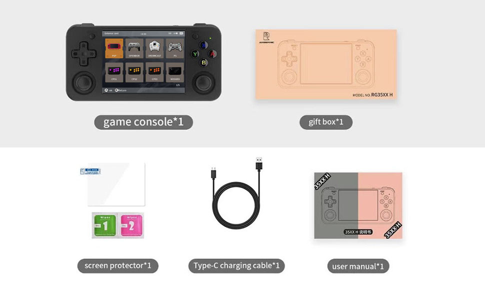 ANBERNIC RG35XX H Console de Jeux rétro, Batterie 3300mAh, Carte 64G, 5400+ Jeux, Noir Amazon