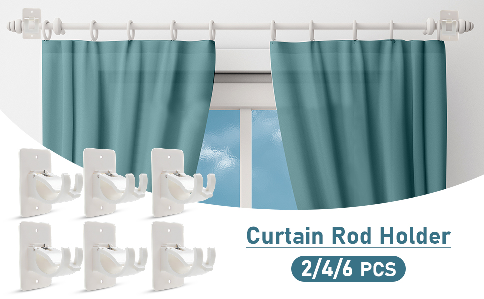 4PCS White Curtain Rod Bracket No Drilling, Adhesive Curtain Rod Holder Hooks, 3M