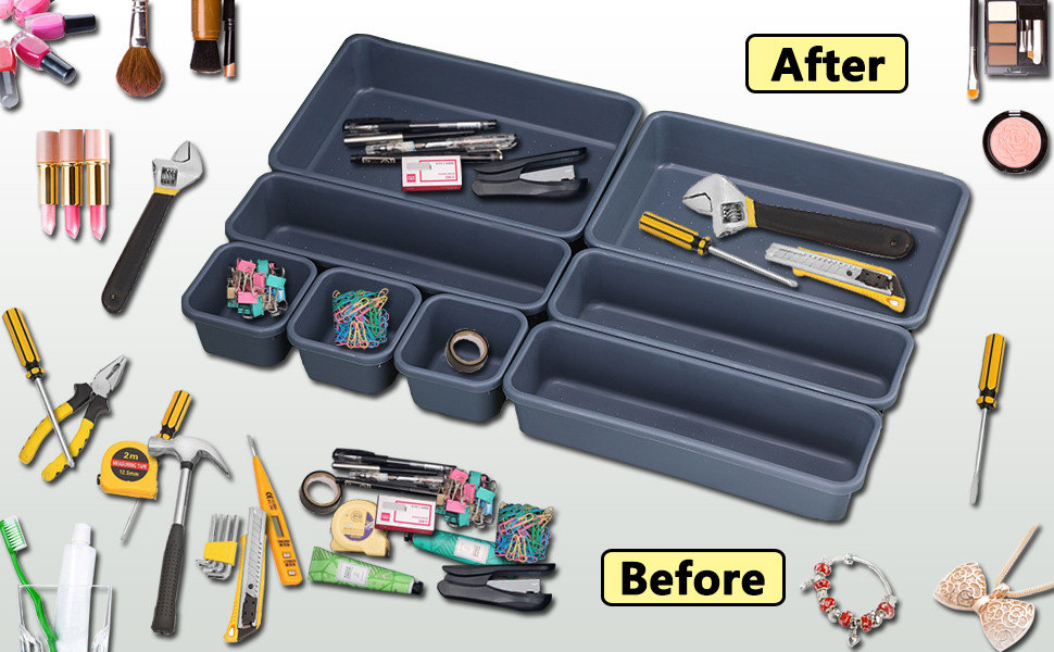 AUSTARK InterlockIng Desk Drawer Organizer, 3 Sizes Plastic Drawer Divider, Toolbox