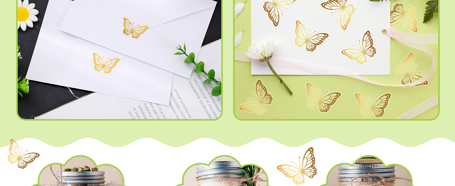 Whaline 500Pcs Gold Butterfly Envelope Seals Stickers