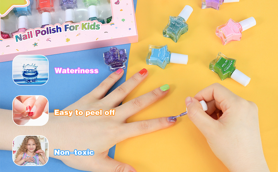 Childrens Nail Varnish, NonToxic PeelOff WaterBased 12 Rainbow