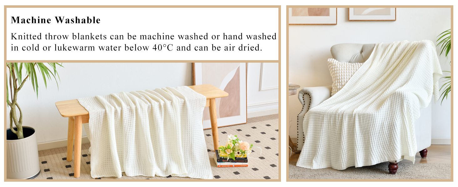 Xuyier Chunky Cable Knit Throw Blanket, Waffle Knitted