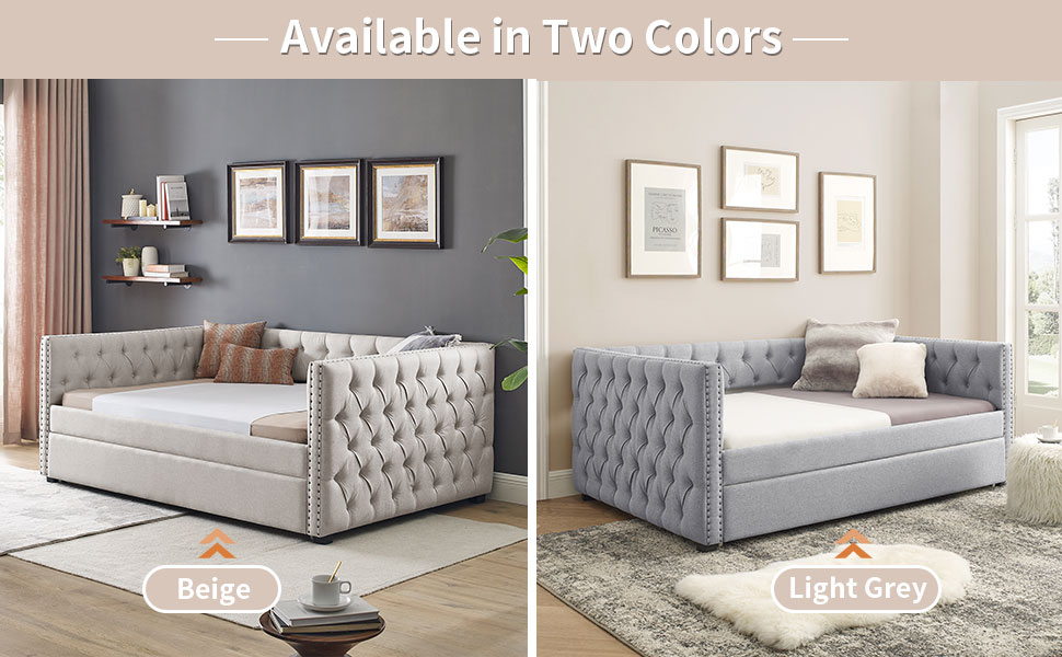 KIVENJAJA Full Size Daybed with Twin Trundle, Linen Fabric