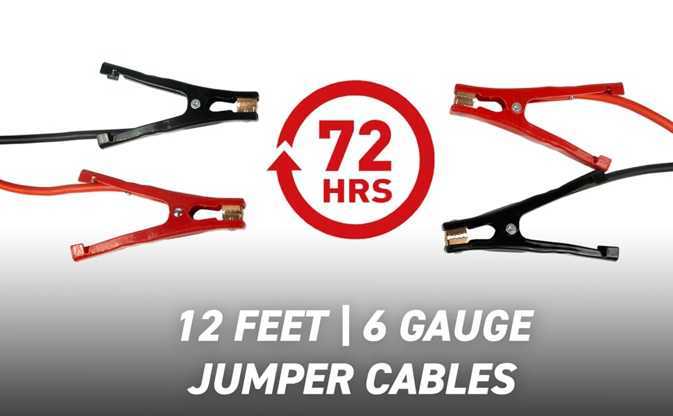 72HRS 6Gauge Jumper Cables, Booster Cable, 12 Feet Jumper Battery