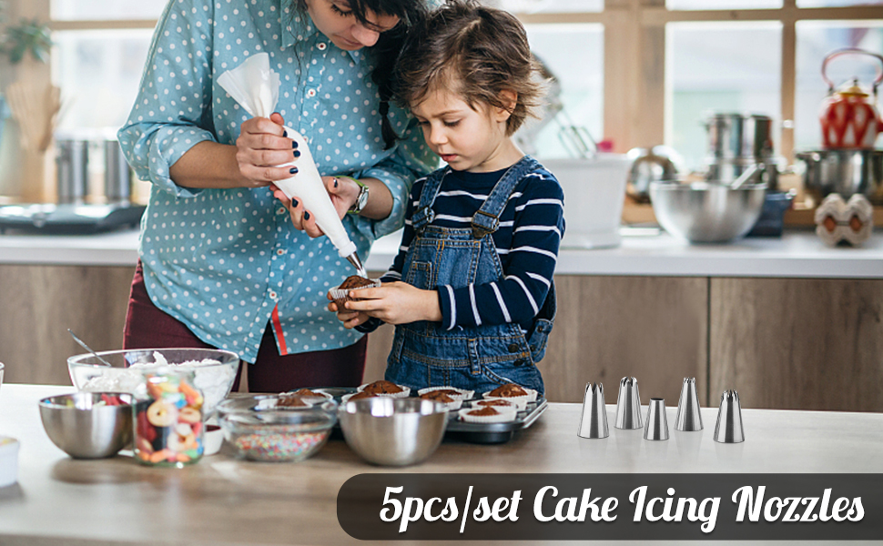 Shoxil Large Piping Tips Set, Frosting Piping Kit 5 Different Stainless Steel Piping