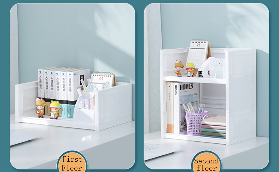 Diskary 4Tiers Bookcase, Adjustable Cube Storage Unit, Library White