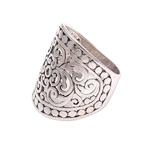 NOVICA,Sterling Silver,Band,Ring,Jewelry,Metal,Grey,For Women,Gift,Floral Design,Wide Ring,Handmade