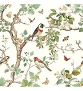 Nukofal Vintage Bird Peel and Stick Wallpaper Floral Birds Contact Paper 16.9inch x 118.1inch But...