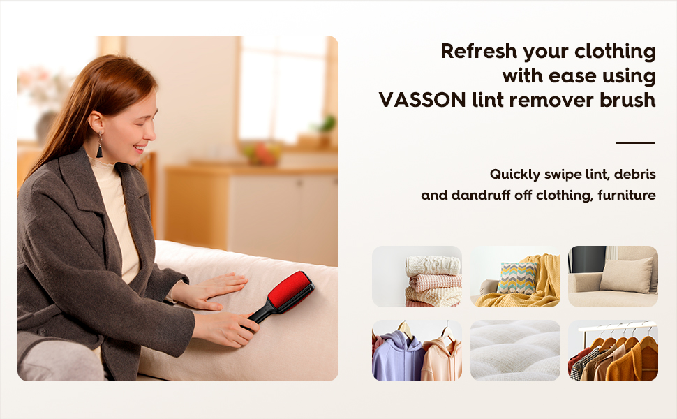 VASSON Lint Brush, Double Sided Lint Remover Brush, Reusable Velvet