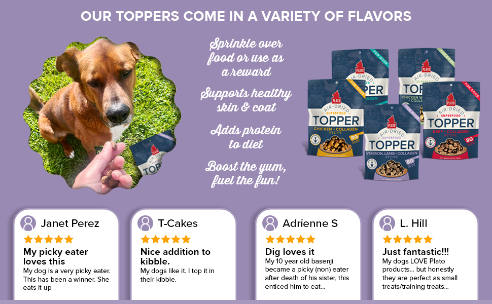 Plato pet treats dog food topper - air-dried Lamb treat with collagen for skin and coat health