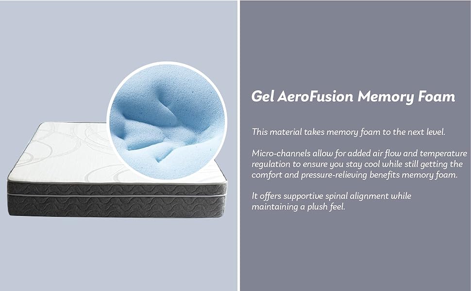 EGO Hybrid 10 Inch Queen Mattress, Cooling Gel Infused