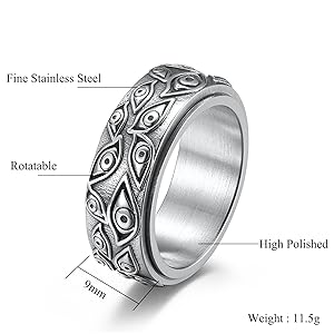 HMOOY Eye of God Ring, Stainless Steel All Seeing Eye of God