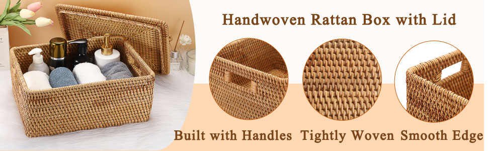 Wicker Storage Basket with LidRattan Basket With Lid for Organizing Large Wicker Basket for Storage