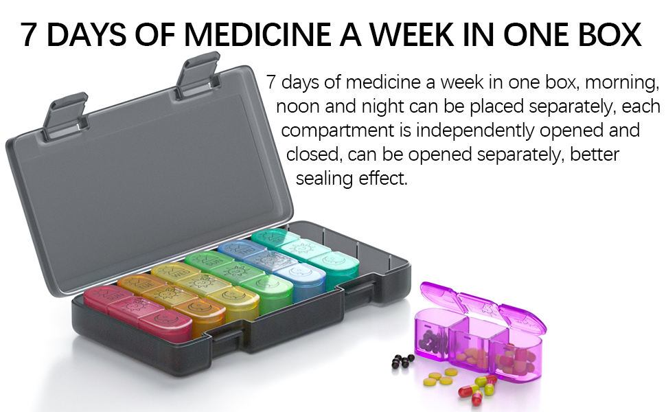 Three times a day portable pill box, seven days 21 compartments detachable dustproof pill box