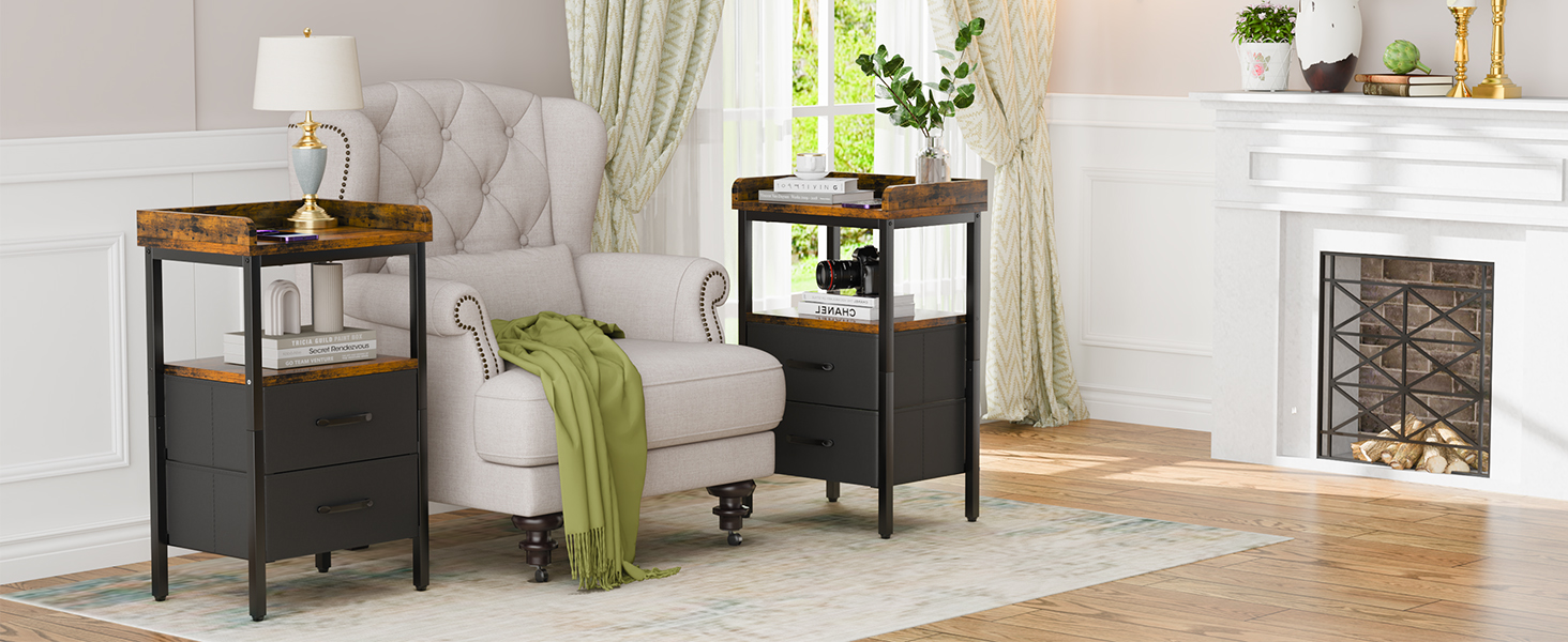 Night Stand, End Side Table with Storage Space and Door,Modern Nightstands for Living Room