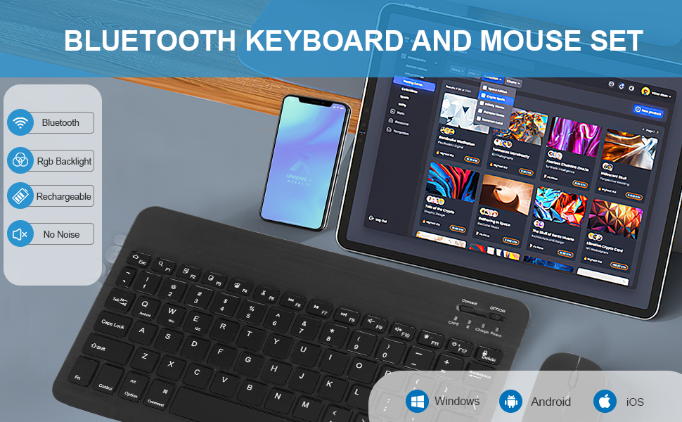 Bluetooth Keyboard and Mouse Set, Luckits RGB Backlight Wireless