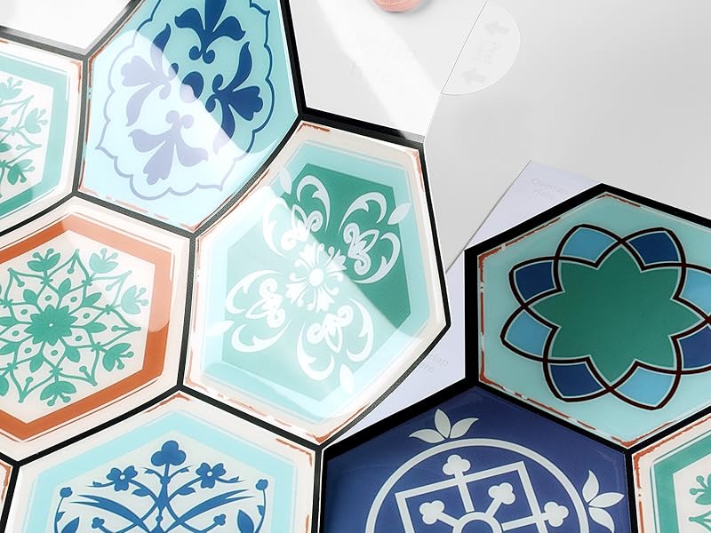 Livelynine Peel and Stick Backsplash Green Vintage Blue Floral Boho