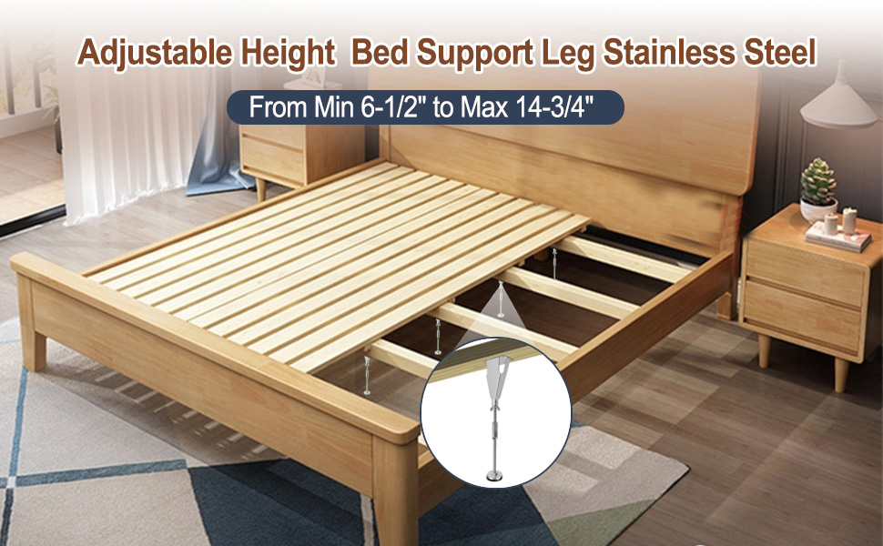 POPMOON 304 Stainless Steel Bed Center Slat Support Leg Adjustable Height Bed