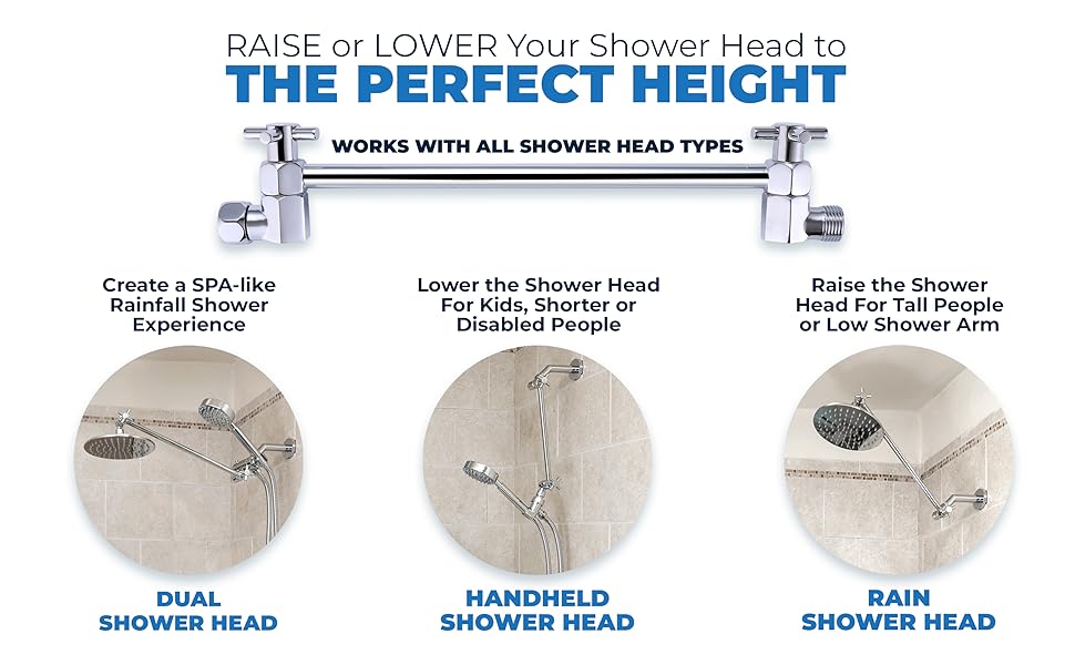 HammerHead Showers® ALL METAL 12 Inch Long Adjustable Shower Arm — Feat