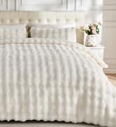 Lotus Karen Fluffy Comforter Cover Set-Rabbit Fluff Faux Fur Duvet Cover Full Size,Cream White Pl...